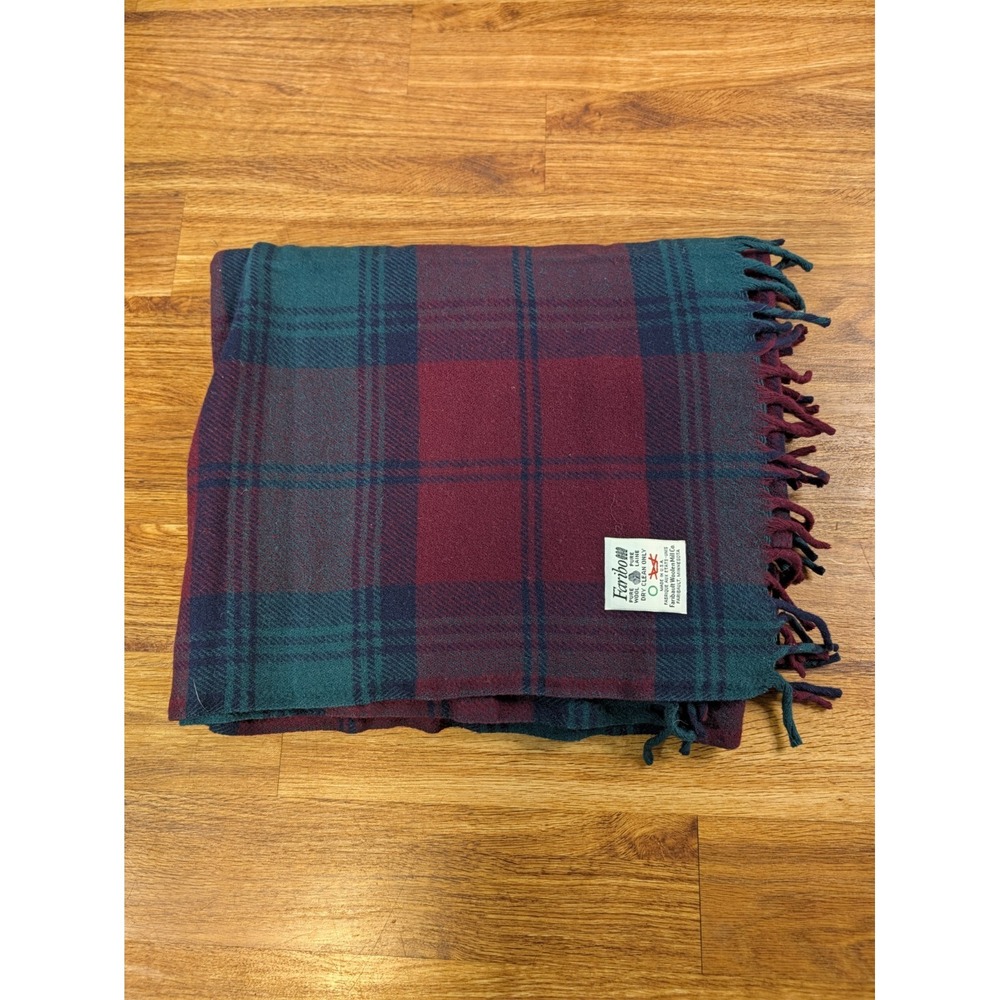 Faribo Navy & Burgundy 100 Wool Blanket